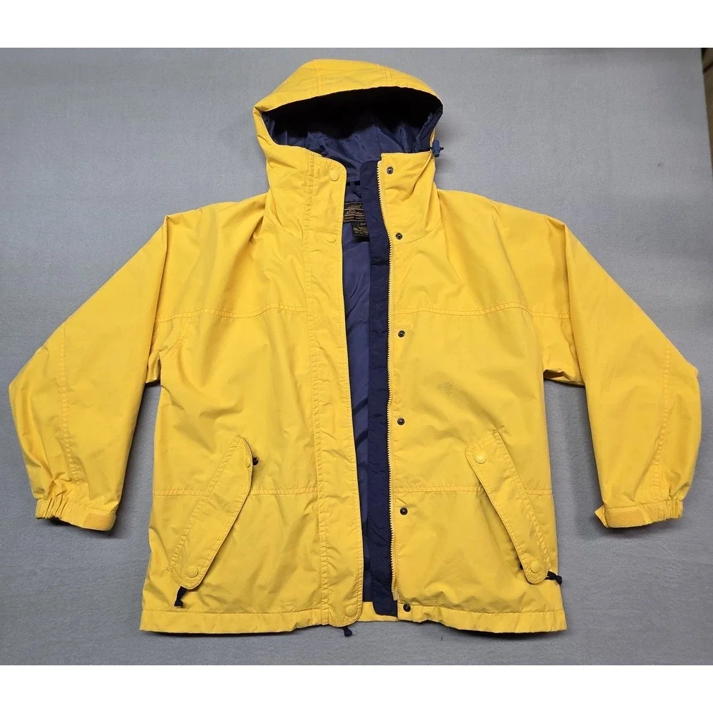 Eddie Bauer Jacket Mens Small Yellow GORE-TEX Hooded Parka‎ Waterproof Rain Coat